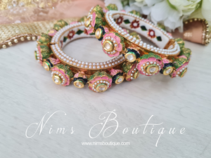 Nims Boutique Luxury Pink & Green Meenakari Kara various sizes