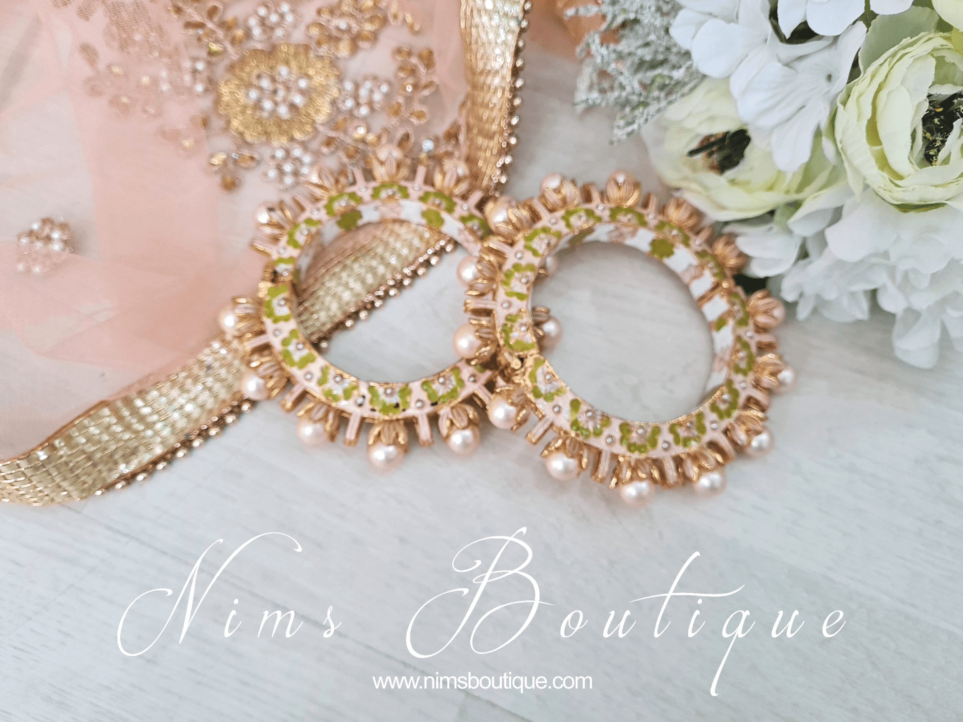 Nims Boutique Luxury Ivory & Lime Meenakari Kara various sizes