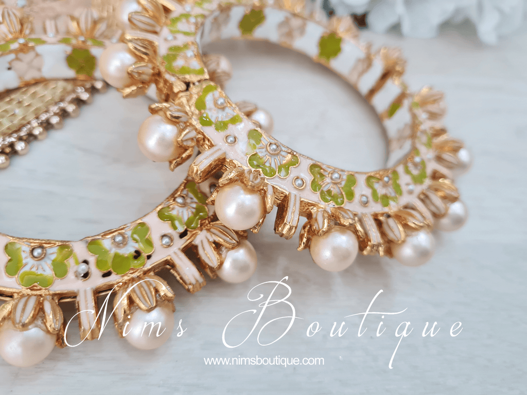 Nims Boutique Luxury Ivory & Lime Meenakari Kara various sizes