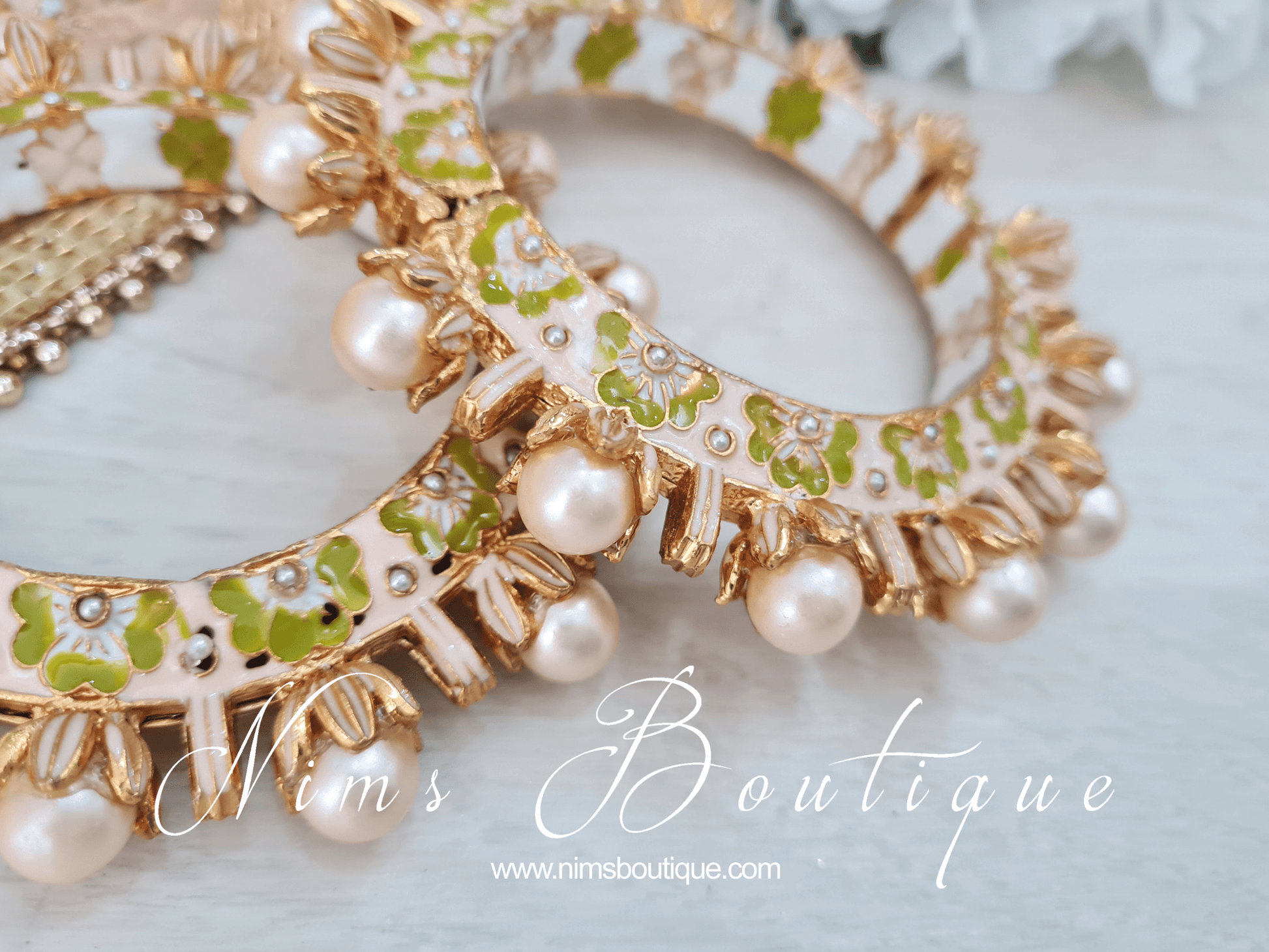 Nims Boutique Luxury Ivory & Lime Meenakari Kara various sizes