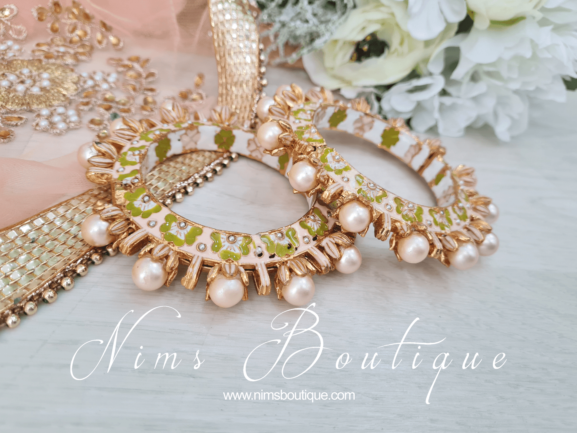 Nims Boutique Luxury Ivory & Lime Meenakari Kara various sizes