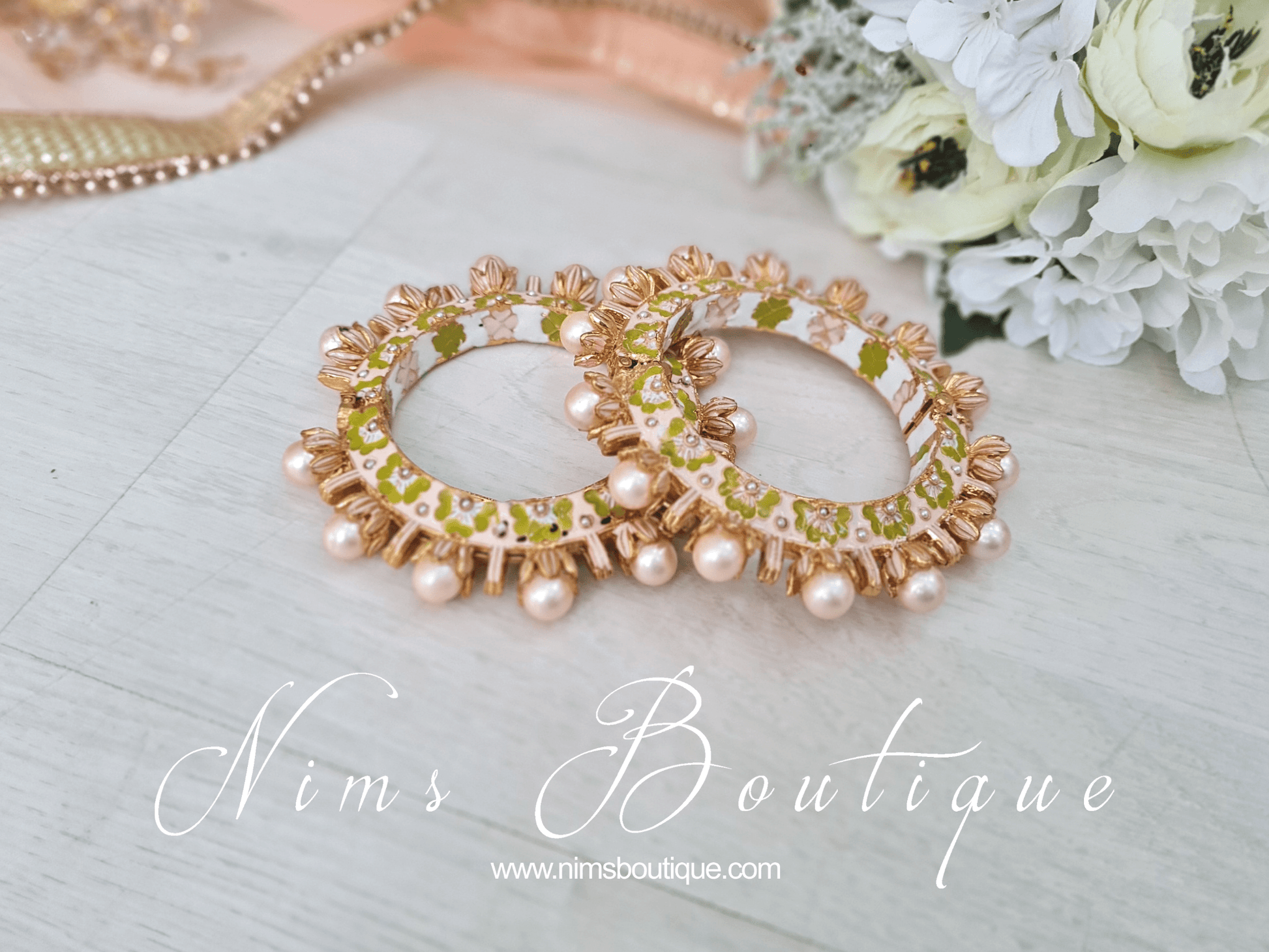 Nims Boutique Luxury Ivory & Lime Meenakari Kara various sizes