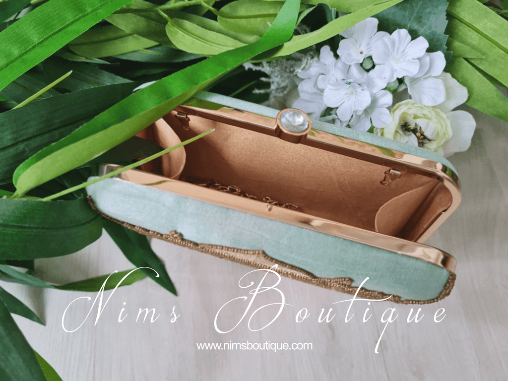 Nims Boutique Taj Mint Raw Silk Clutch Bag