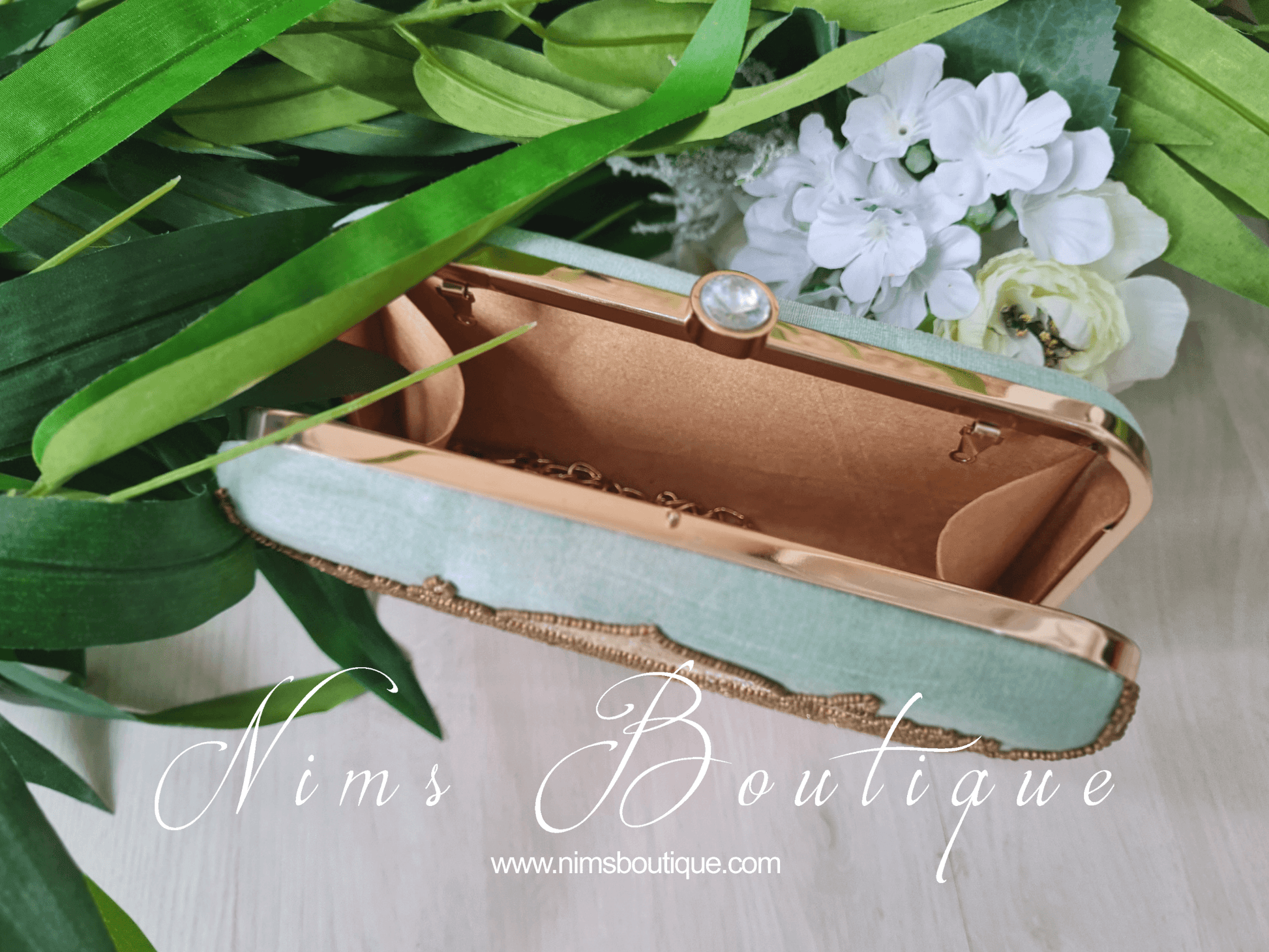 Nims Boutique Taj Mint Raw Silk Clutch Bag