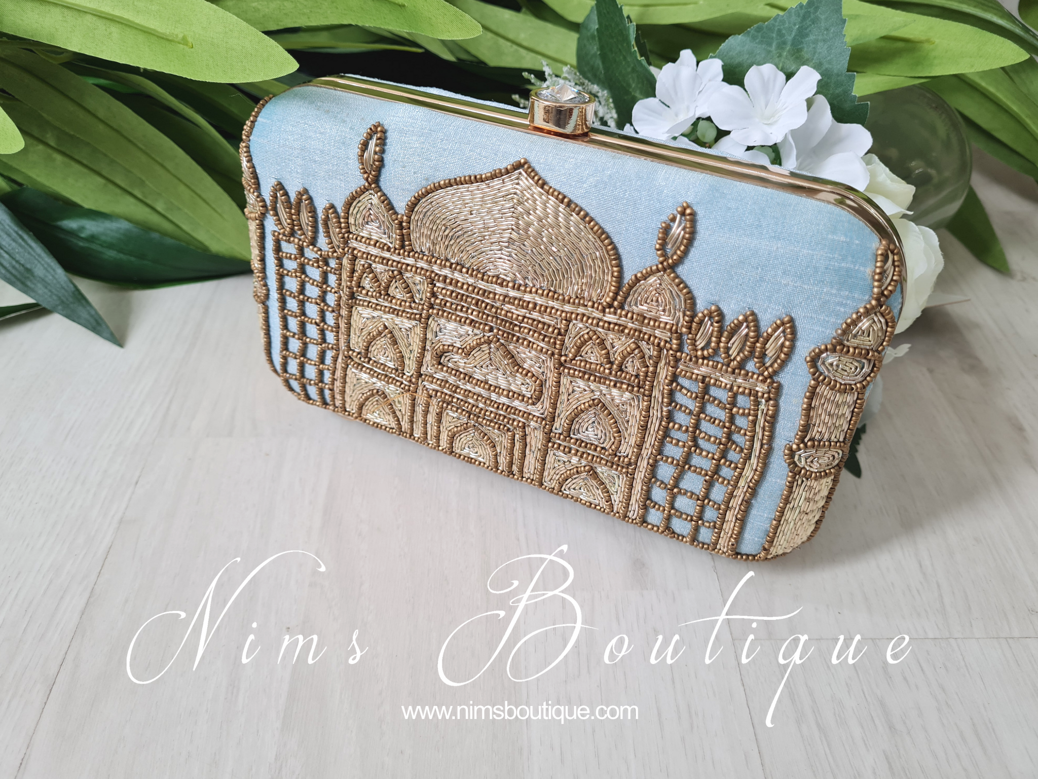 Taj Pastel Blue Raw Silk Clutch Bag