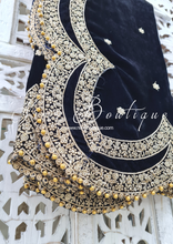 Luxury Deep Navy Velvet Embellished Shawl