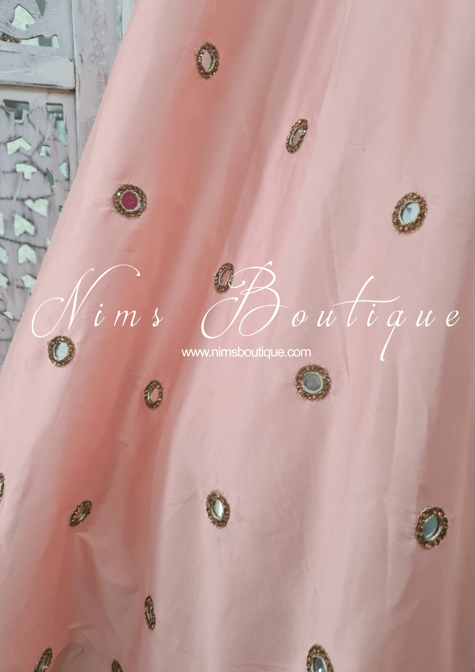 Nims Boutique Rani Luxury Peach Mirror readymade skirt/lehnga sizes 4-22
