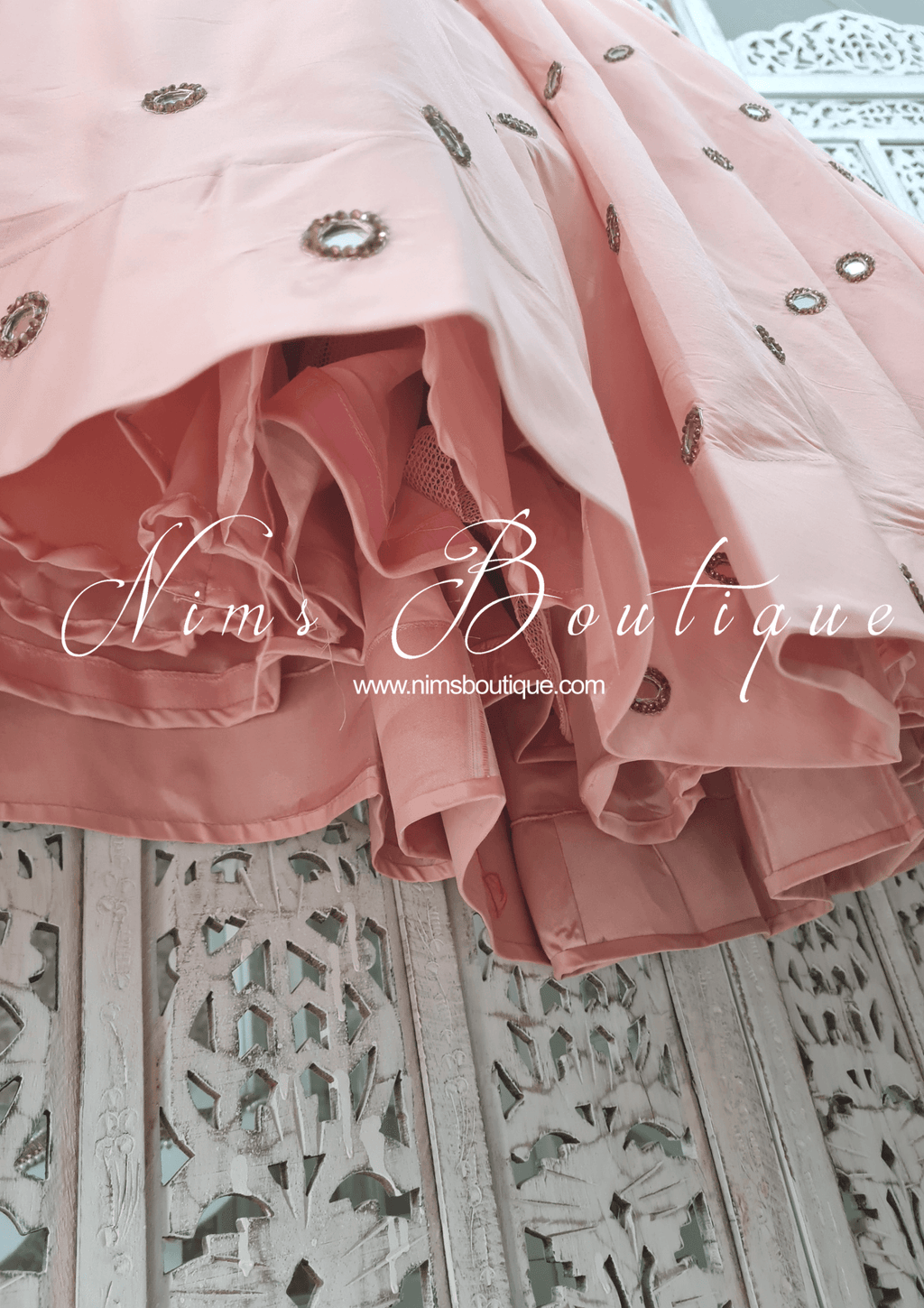 Nims Boutique Rani Luxury Peach Mirror readymade skirt/lehnga sizes 4-22