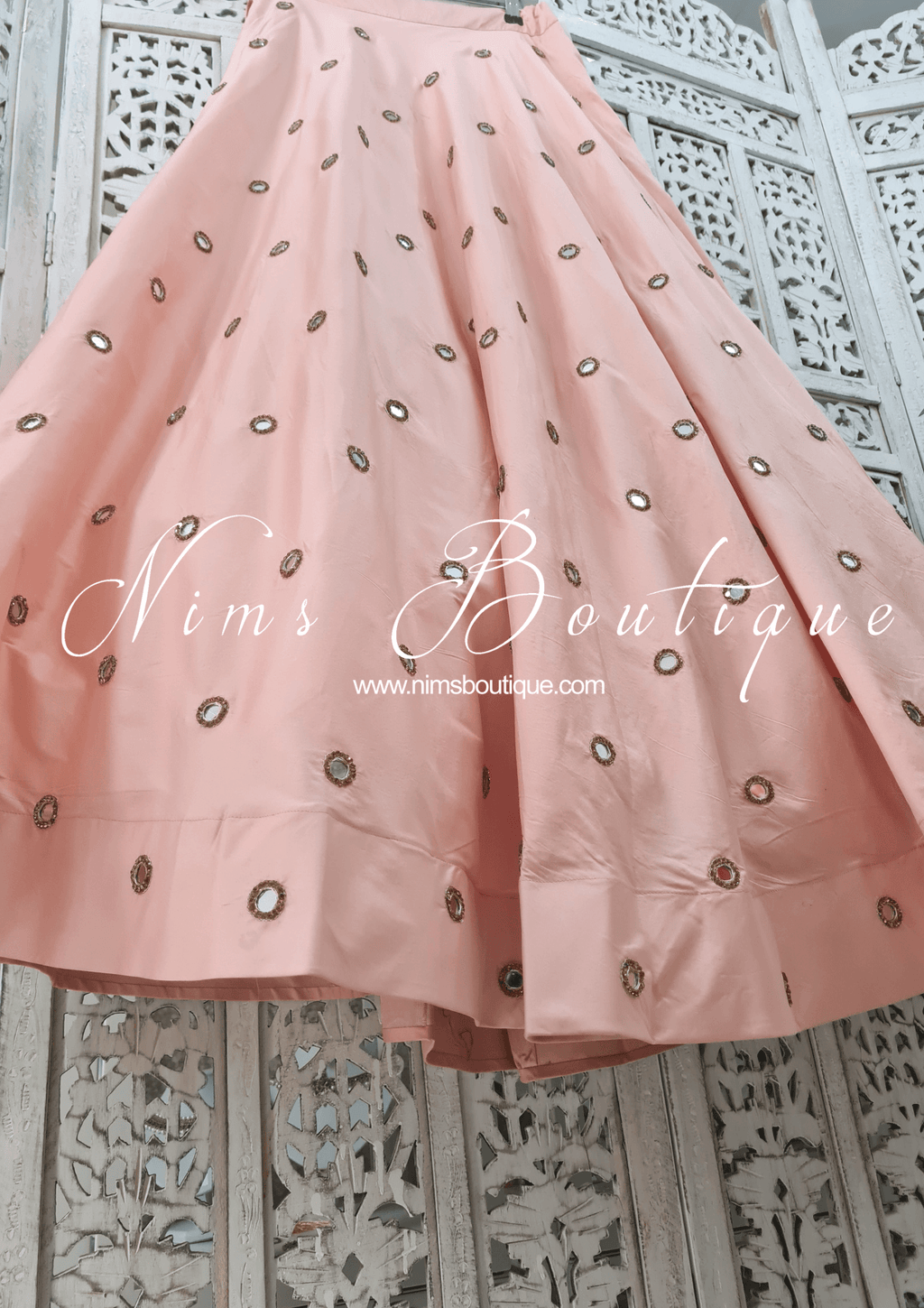 Nims Boutique Rani Luxury Peach Mirror readymade skirt/lehnga sizes 4-22