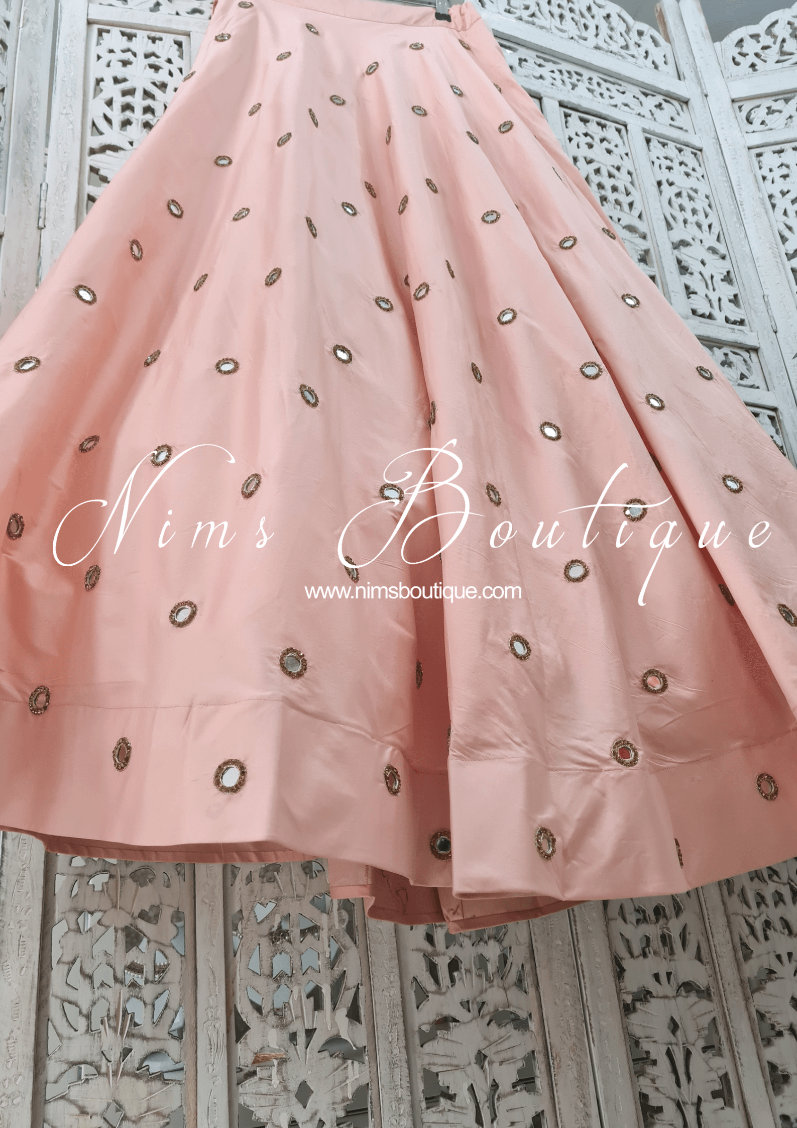 Nims Boutique Rani Luxury Peach Mirror readymade skirt/lehnga sizes 4-22