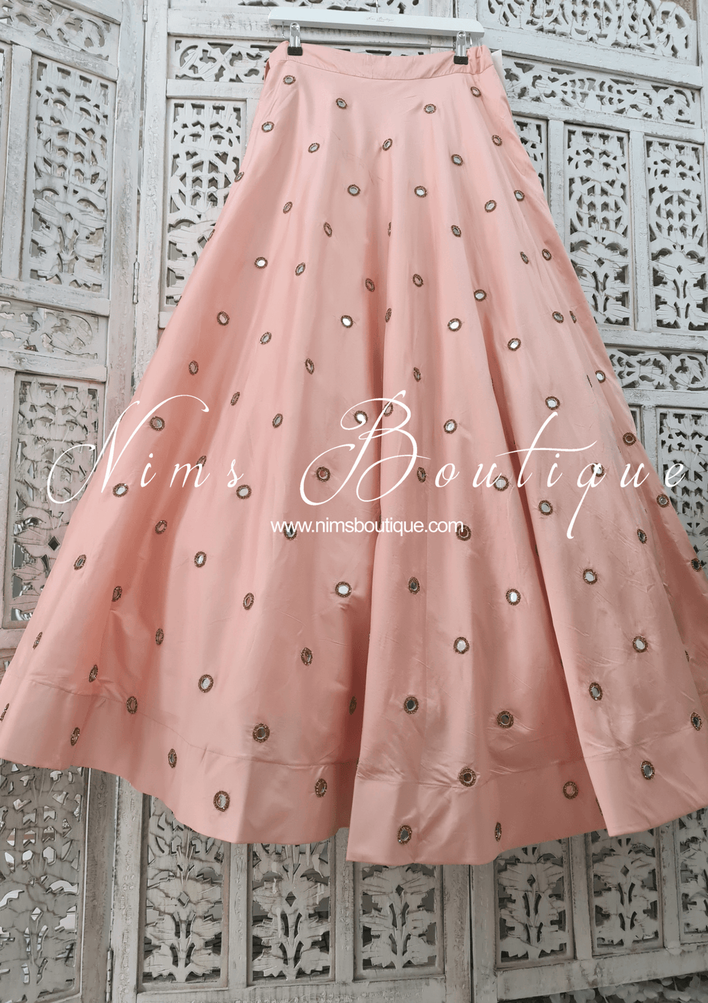 Nims Boutique Rani Luxury Peach Mirror readymade skirt/lehnga sizes 4-22