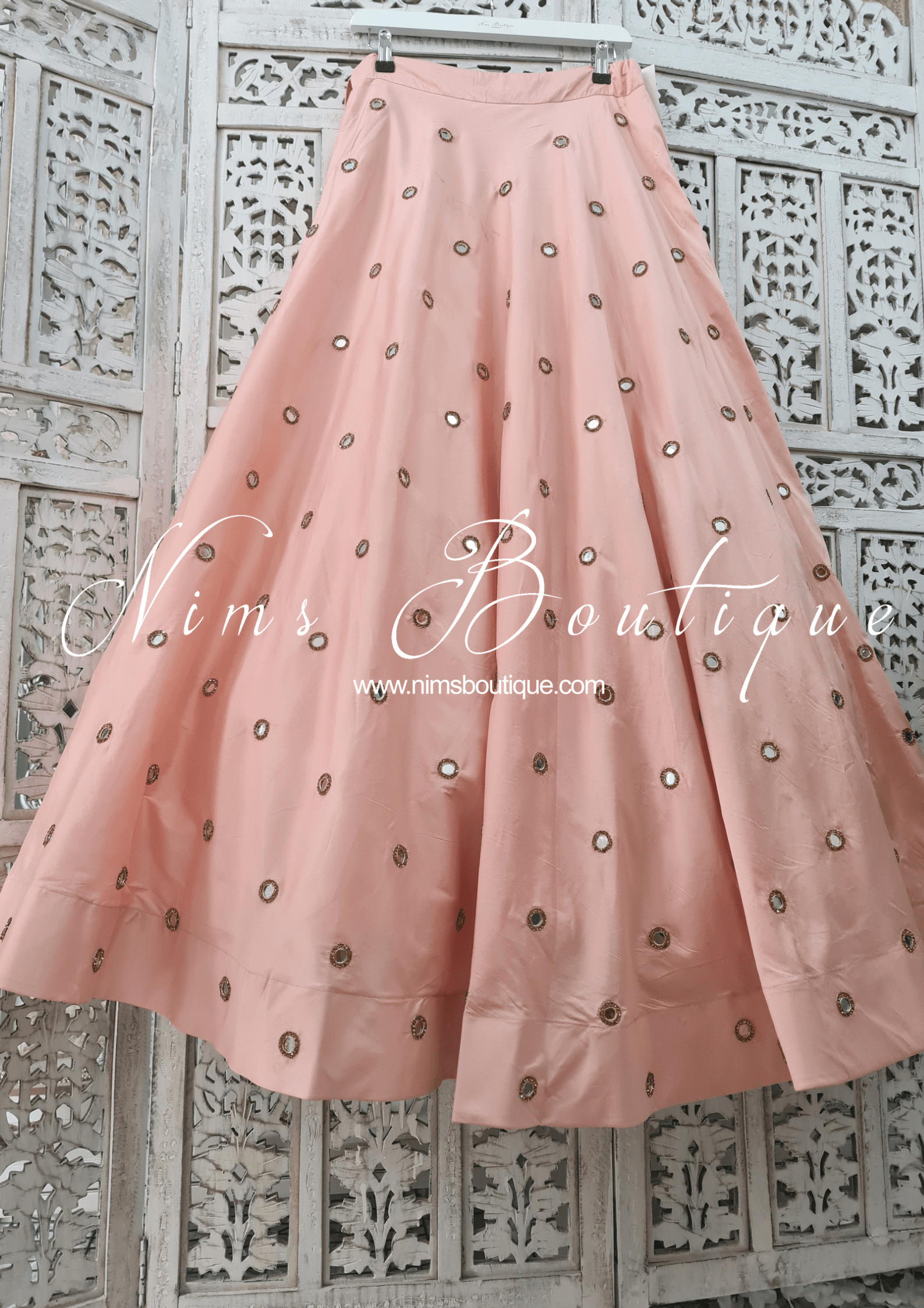 Nims Boutique Rani Luxury Peach Mirror readymade skirt/lehnga sizes 4-22