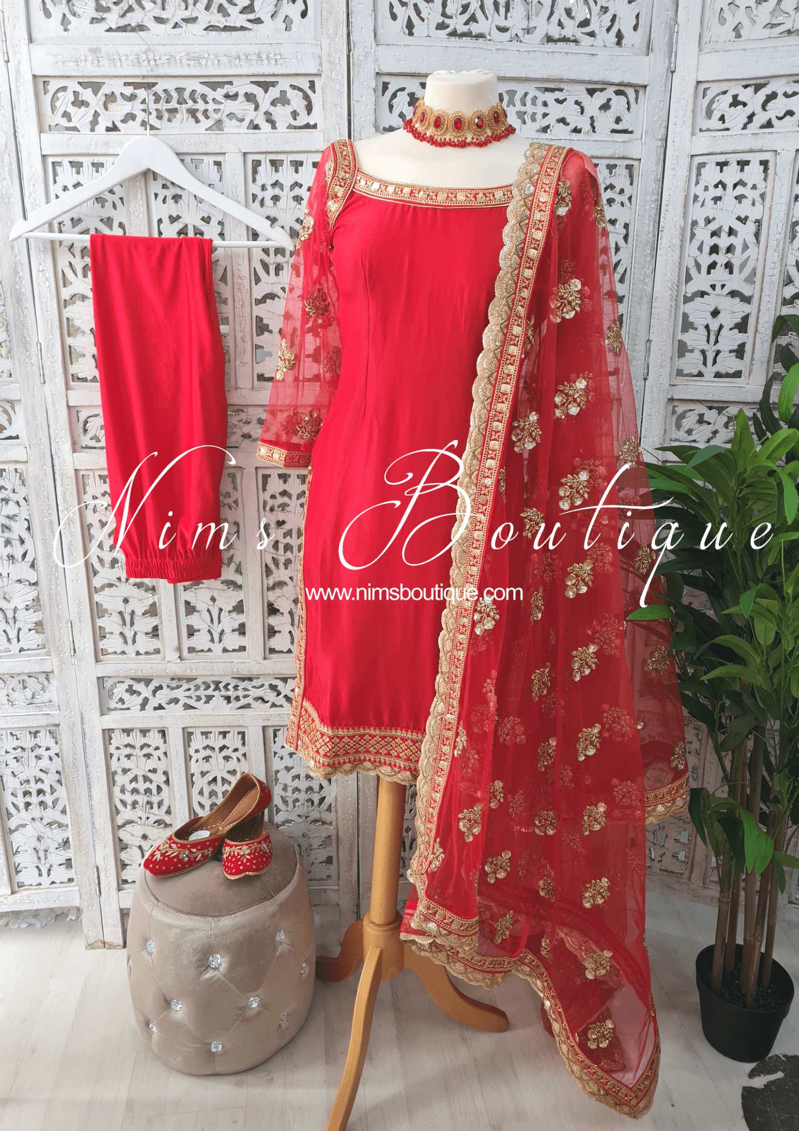 Nims Boutique The NB Classic Long Sleeved Red Silk Pajami Suit sizes 4 to 18