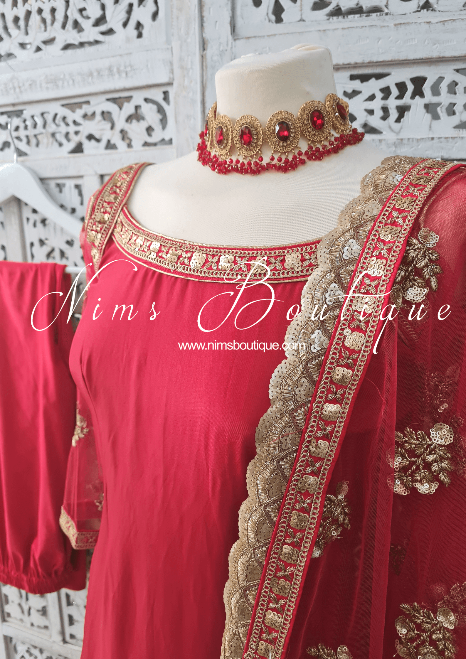 Nims Boutique The NB Classic Long Sleeved Red Silk Pajami Suit sizes 4 to 18