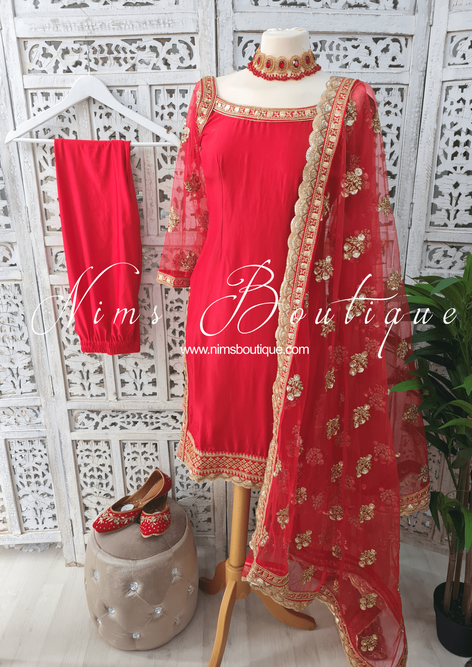 Nims Boutique The NB Classic Long Sleeved Red Silk Pajami Suit sizes 4 to 18