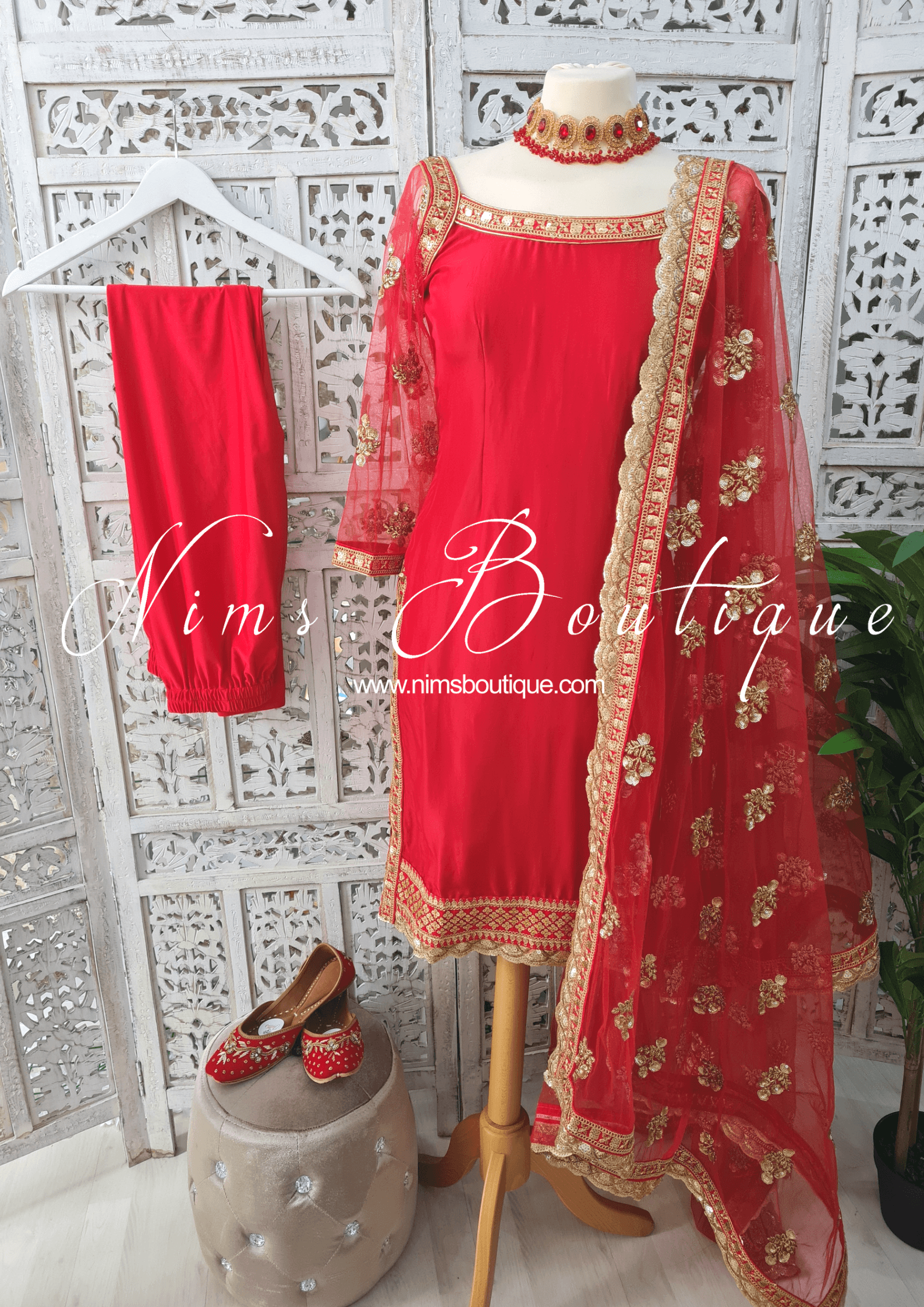 Nims Boutique The NB Classic Long Sleeved Red Silk Pajami Suit sizes 4 to 18
