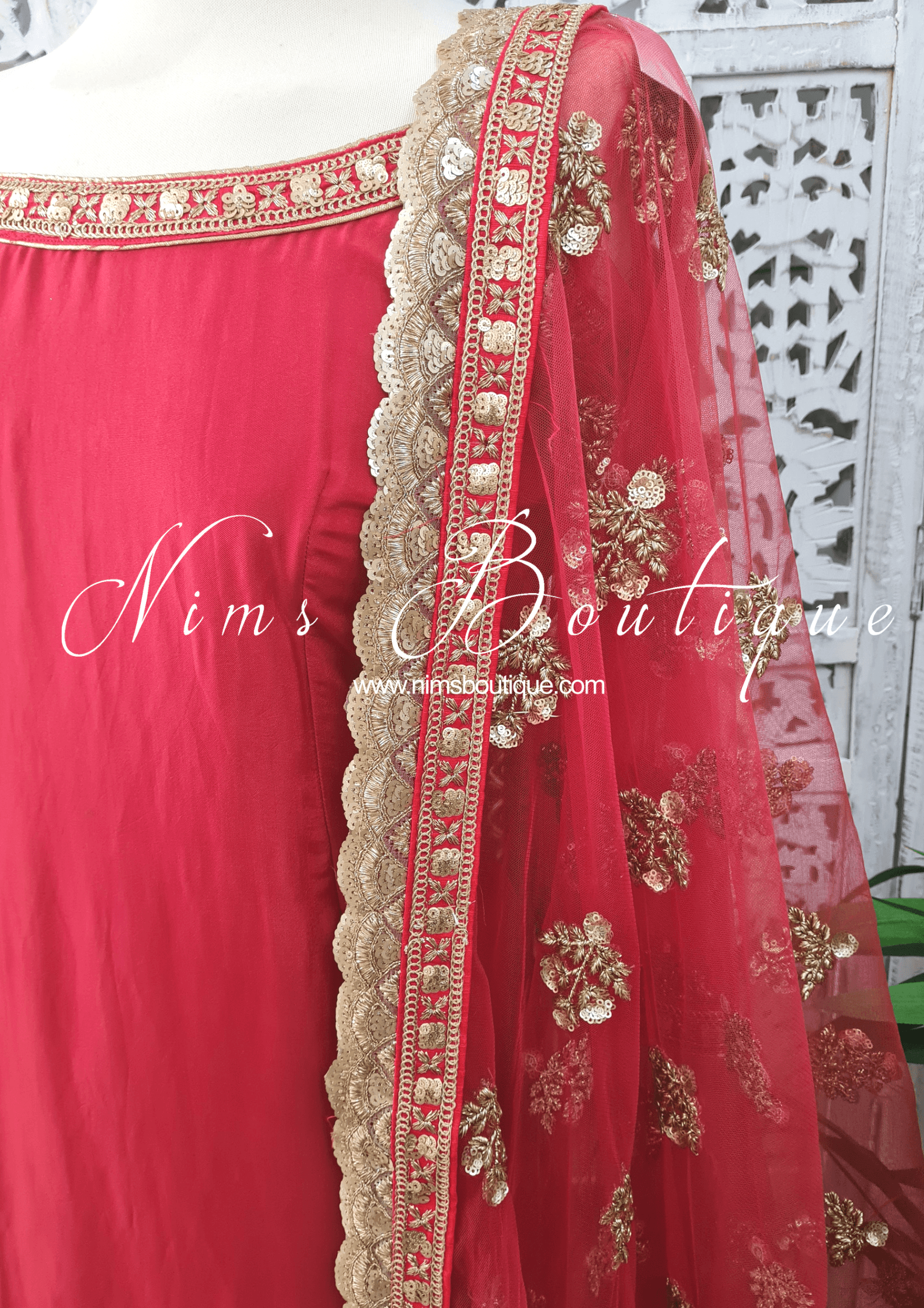 Nims Boutique The NB Classic Long Sleeved Red Silk Pajami Suit sizes 4 to 18