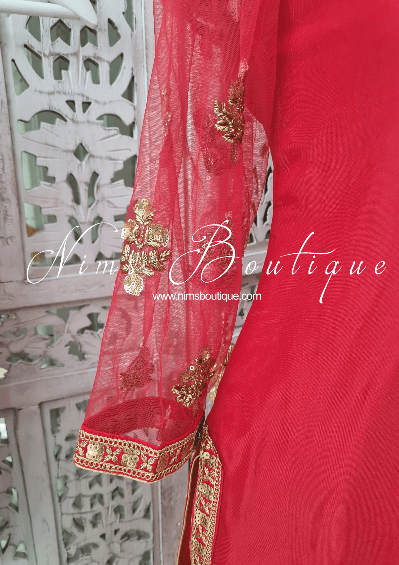 Nims Boutique The NB Classic Long Sleeved Red Silk Pajami Suit sizes 4 to 18