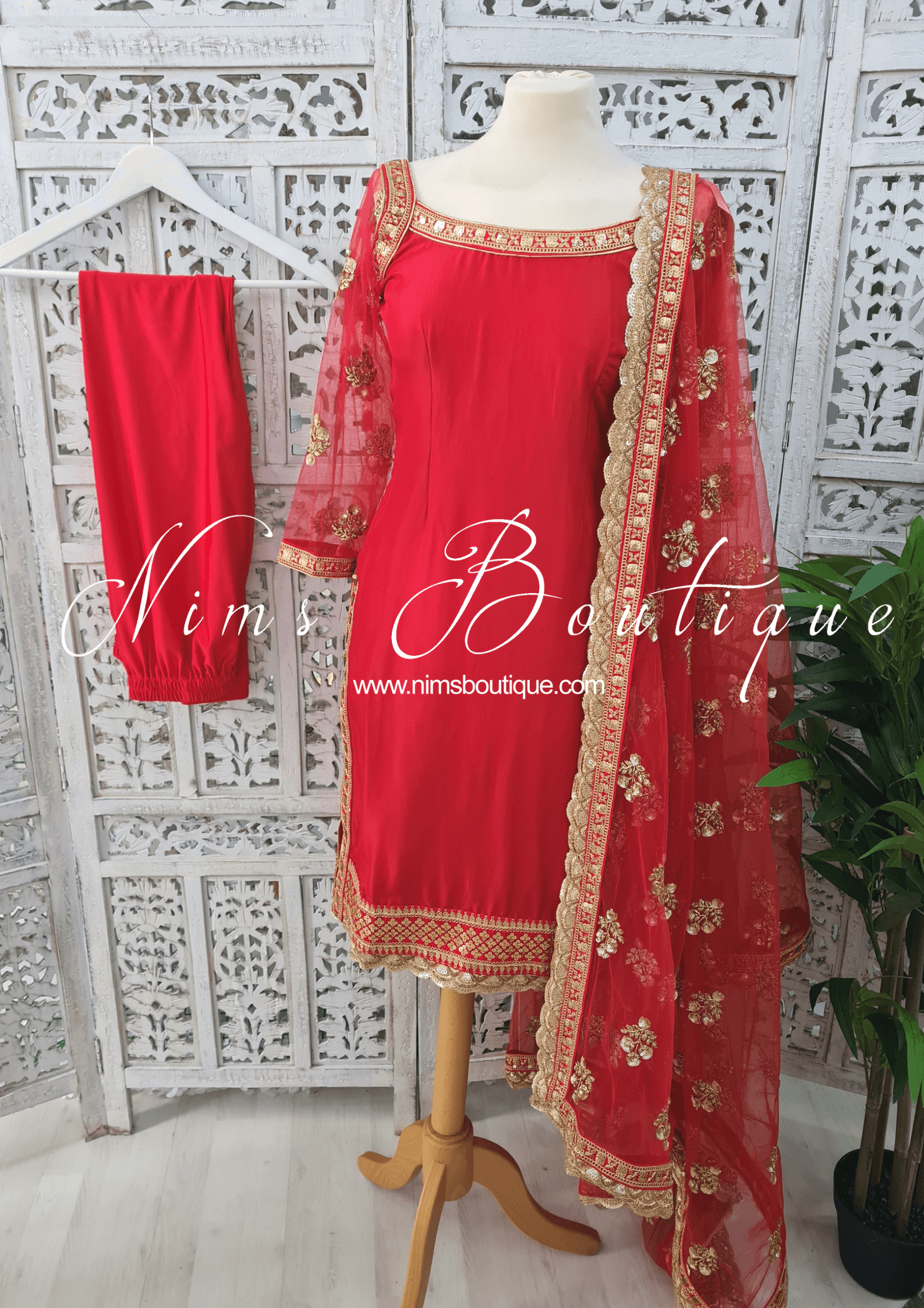 Nims Boutique The NB Classic Long Sleeved Red Silk Pajami Suit sizes 4 to 18