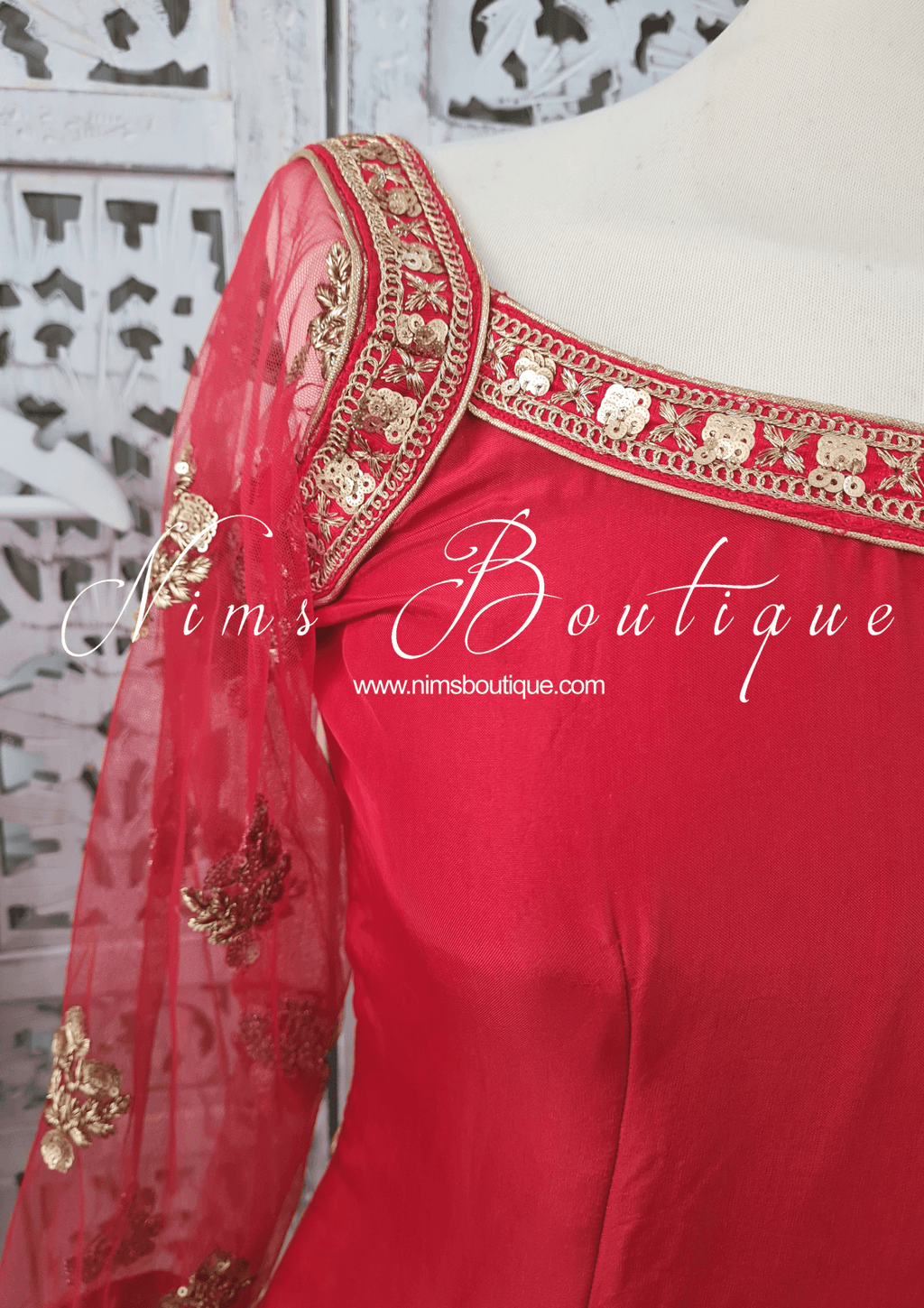 Nims Boutique The NB Classic Long Sleeved Red Silk Pajami Suit sizes 4 to 18