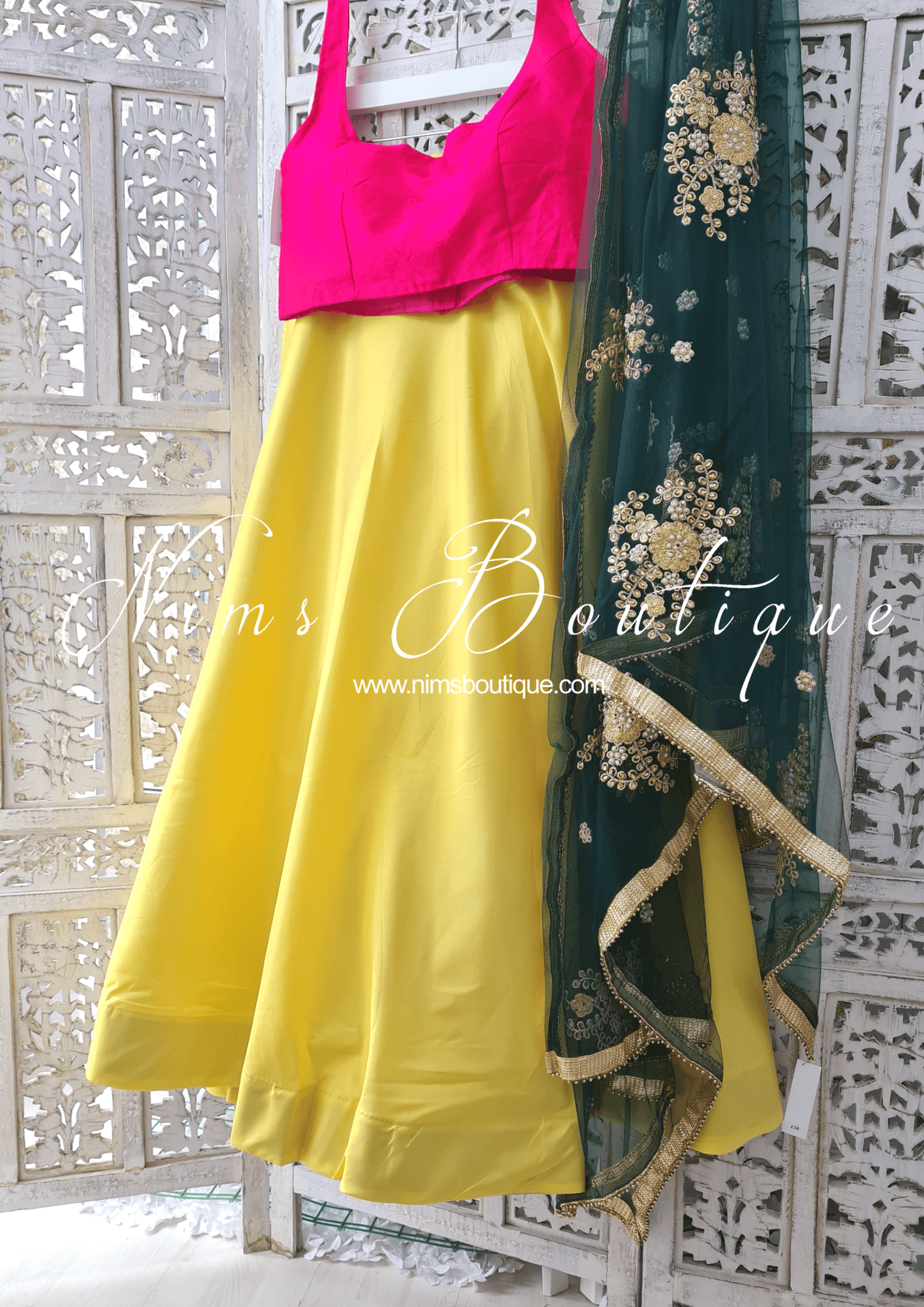 Nims Boutique Light Yellow Plain Semi stitched skirt/lehnga