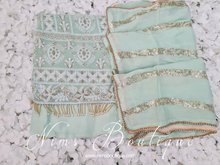 Unstitched Mint Chikankari Suit & Sequin dupatta