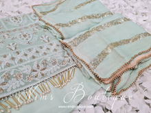 Unstitched Mint Chikankari Suit & Sequin dupatta