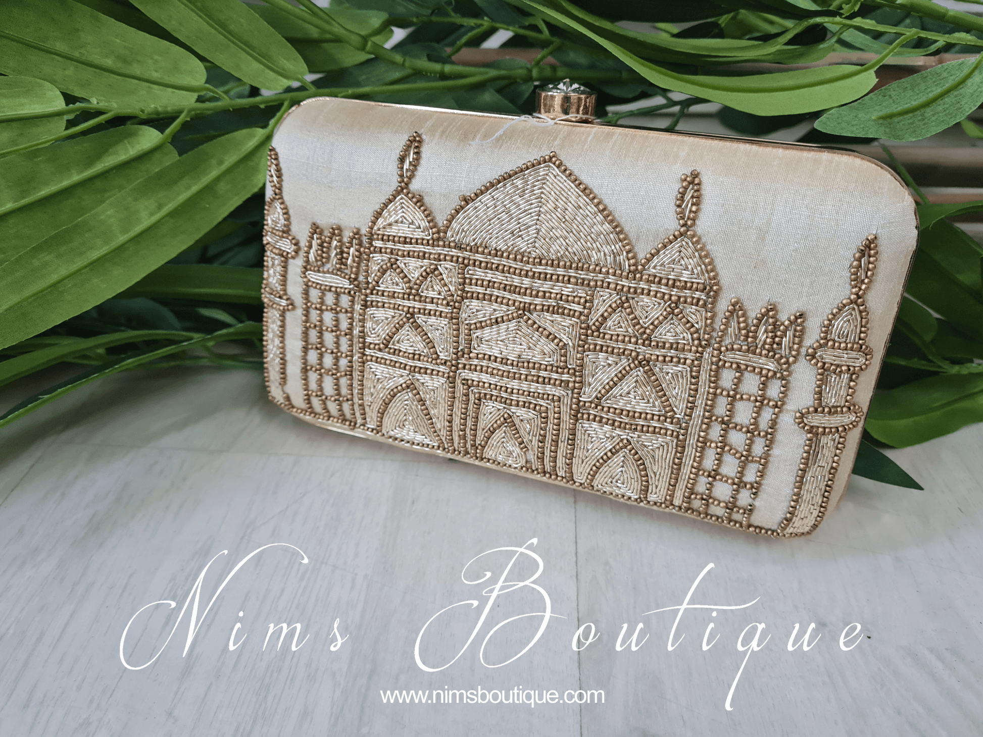 Nims Boutique Taj Cream Raw Silk Clutch Bag