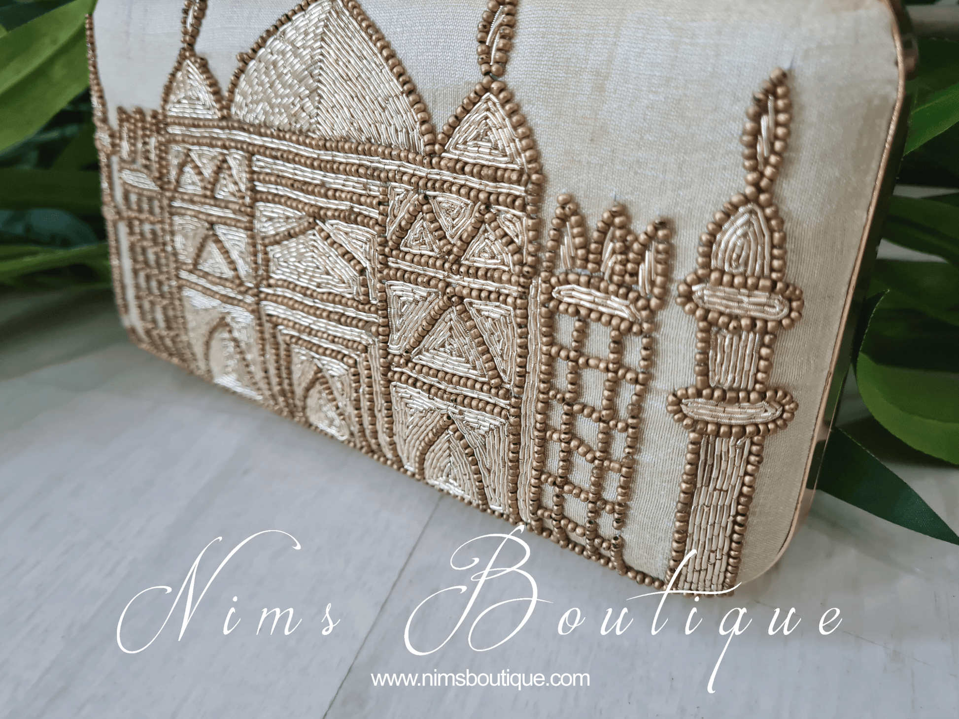 Nims Boutique Taj Cream Raw Silk Clutch Bag
