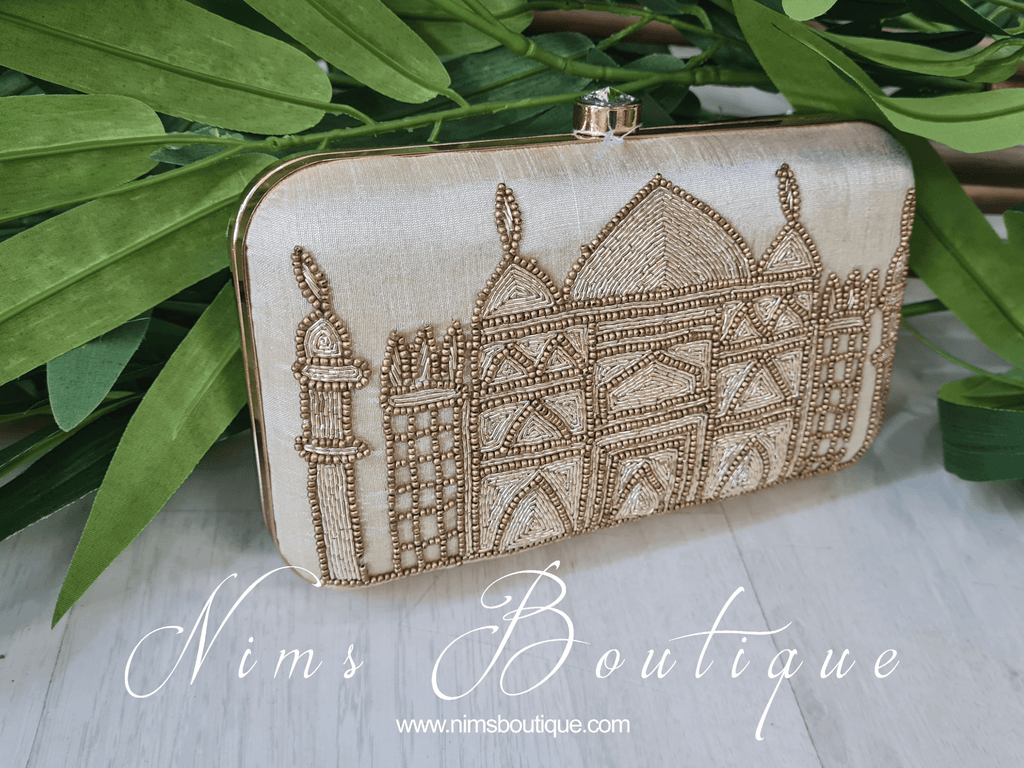 Nims Boutique Taj Cream Raw Silk Clutch Bag