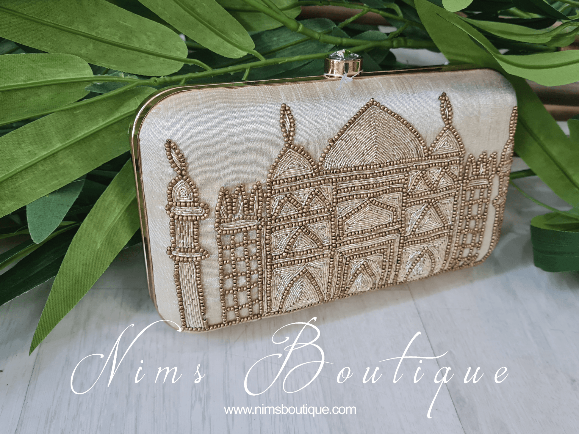Nims Boutique Taj Cream Raw Silk Clutch Bag