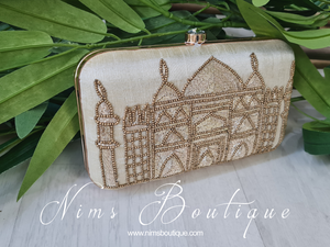 Taj Cream Raw Silk Clutch Bag