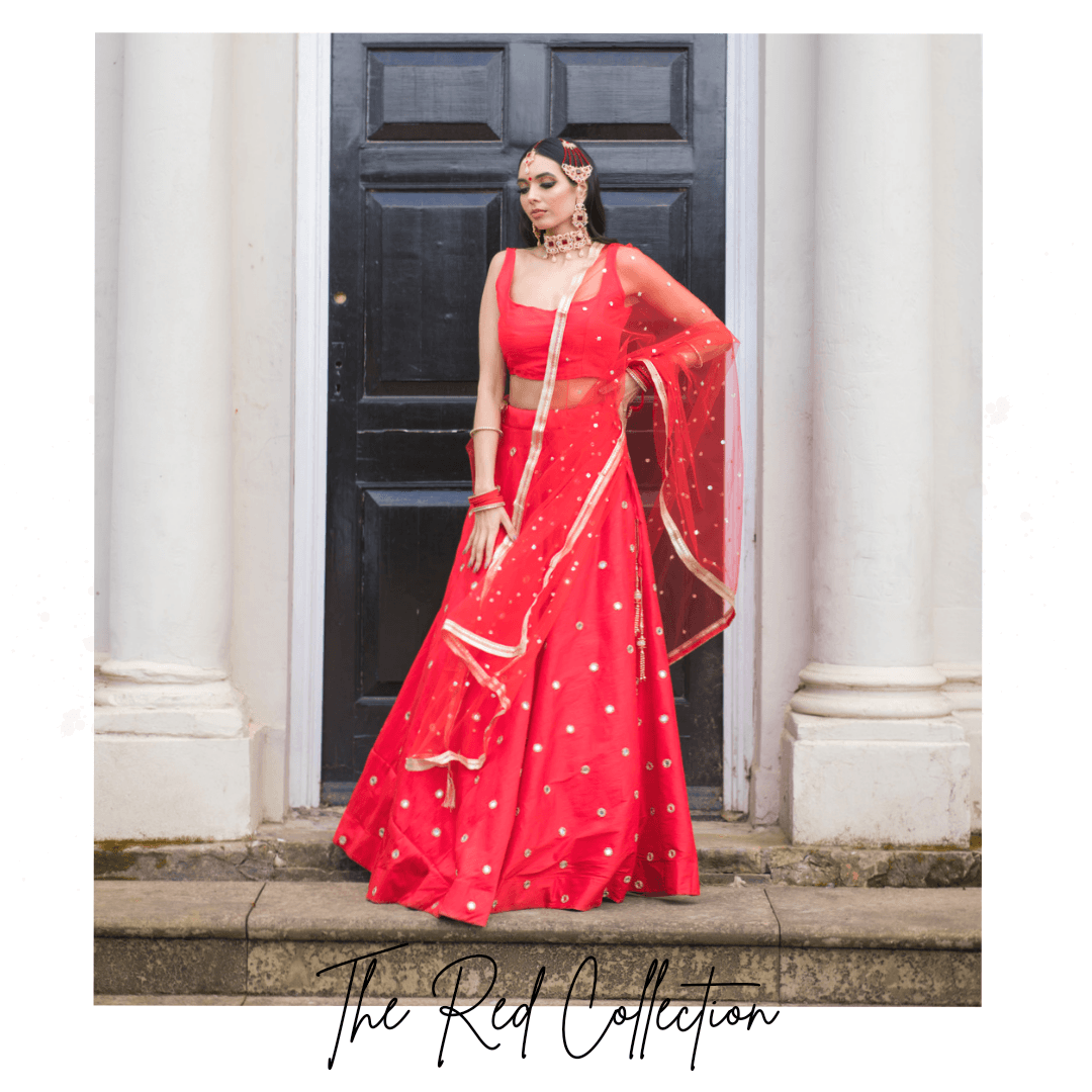 Nims Boutique Bright Red Net Sequin Dupatta/Chunni NS7