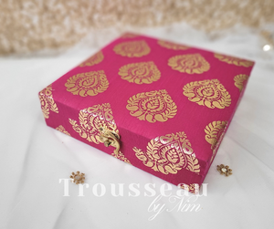 Hot Pink Brocade Silk Square Jewellery Gift Box