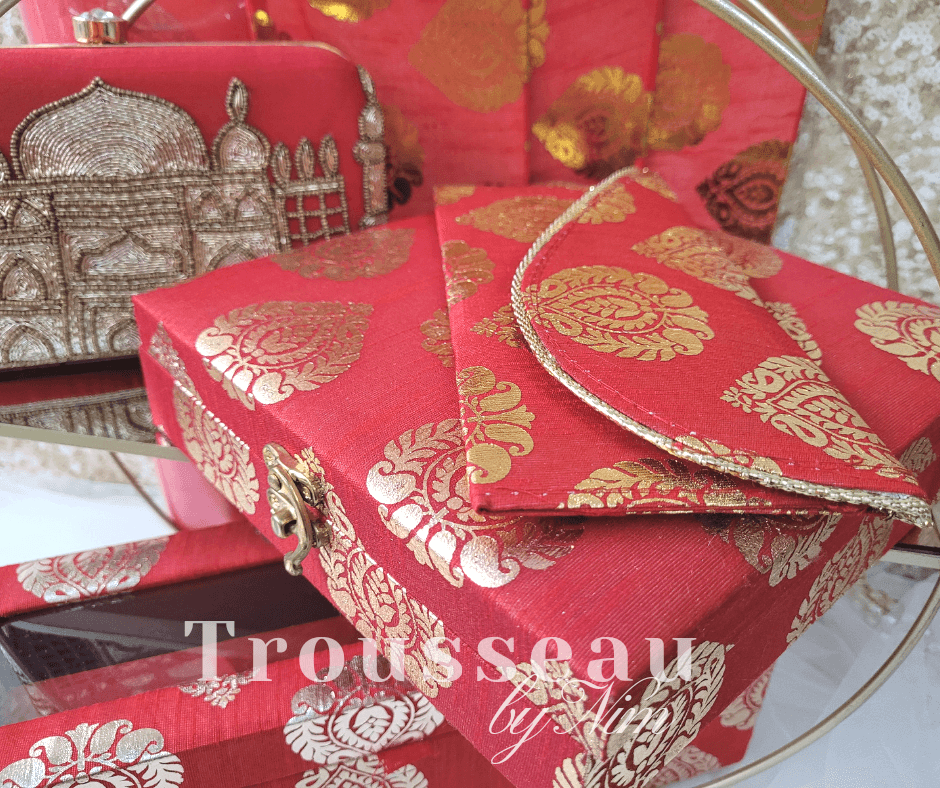 Nims Boutique Red Brocade Silk Jewellery Gift Box