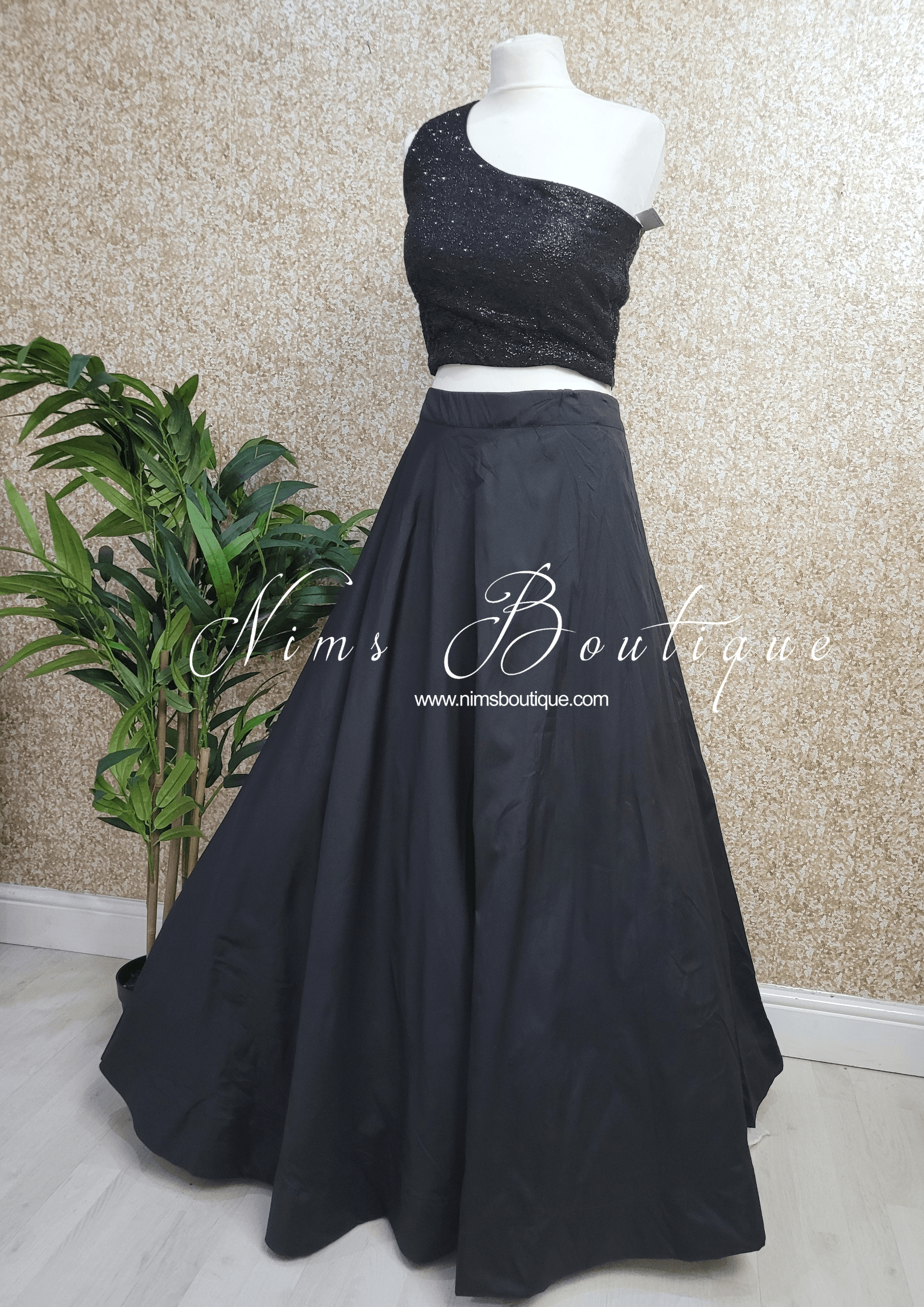 Nims Boutique Luxury One Shoulder Black Sequin Blouse 4-22