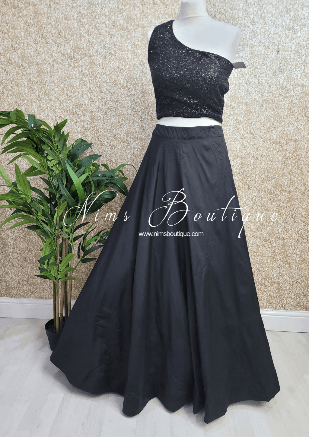 Nims Boutique Luxury One Shoulder Black Sequin Blouse 4-22