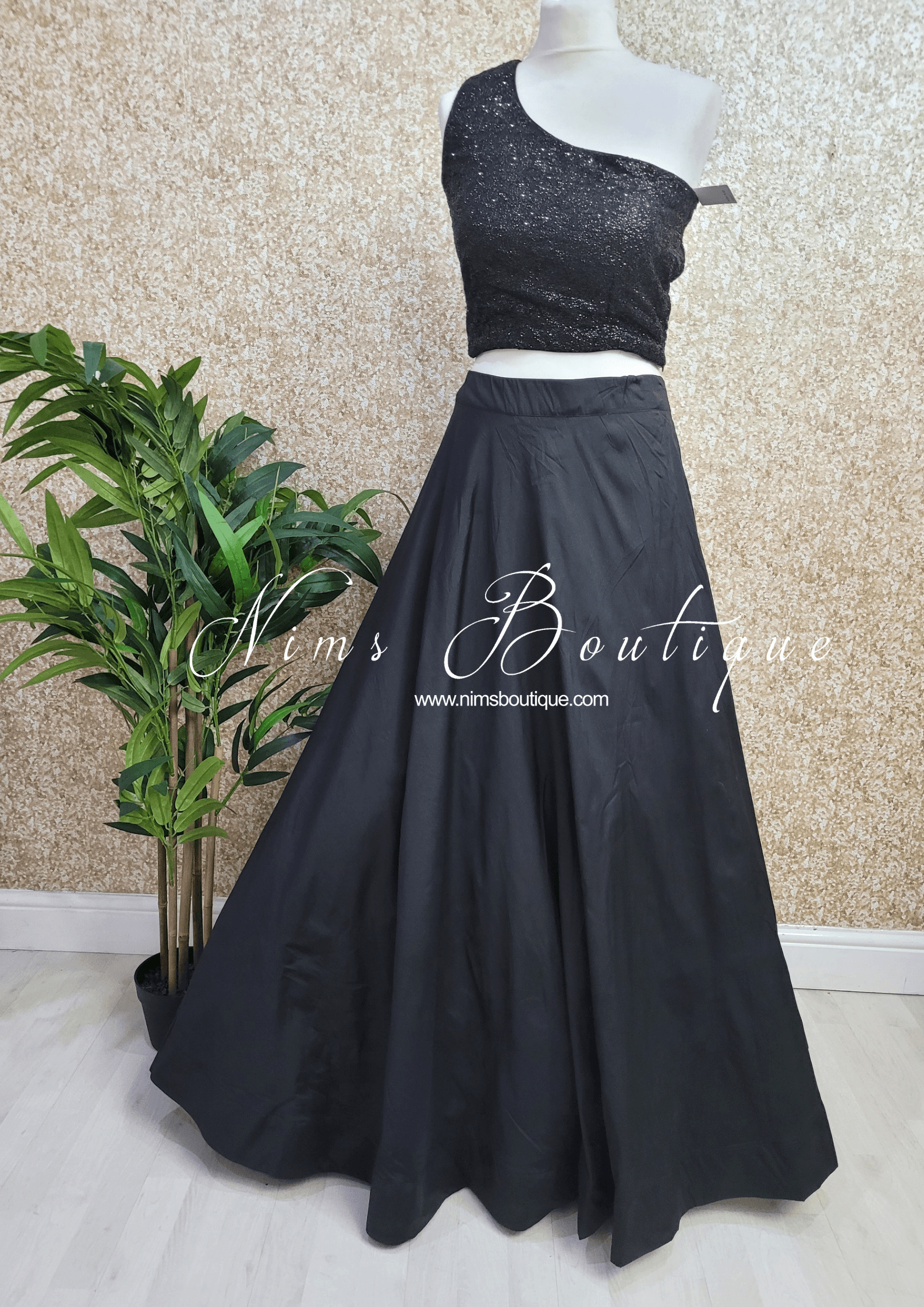 Nims Boutique Luxury One Shoulder Black Sequin Blouse 4-22