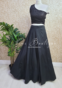 Luxury One Shoulder Black Sequin Blouse (4-22)