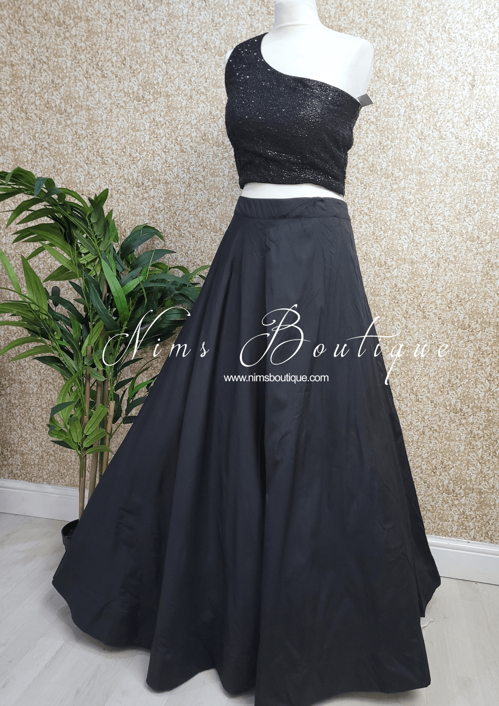 Nims Boutique Luxury One Shoulder Black Sequin Blouse 4-22