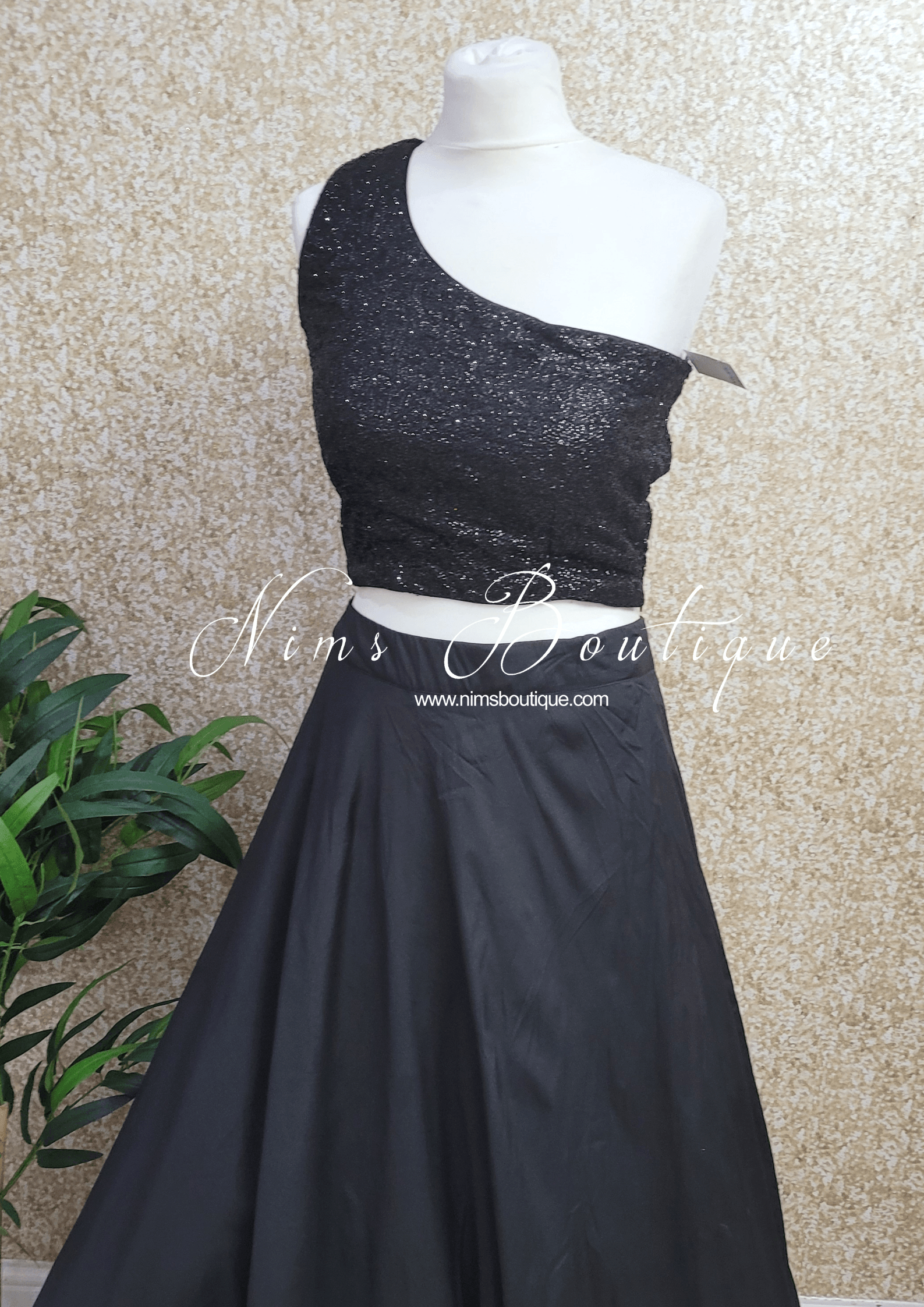 Nims Boutique Luxury One Shoulder Black Sequin Blouse 4-22