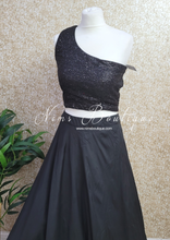 Luxury One Shoulder Black Sequin Blouse (4-22)