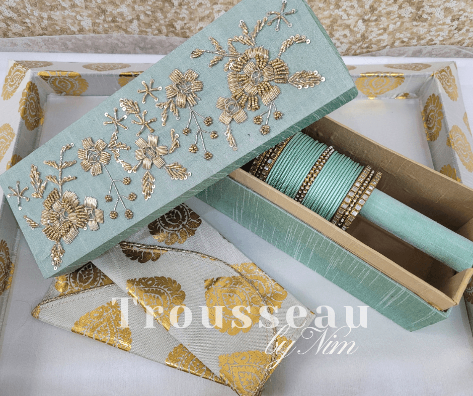 Nims Boutique Luxury Mint Embroidered Bangle Box
