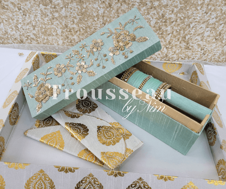 Nims Boutique Luxury Mint Embroidered Bangle Box