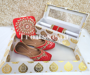 Nims Boutique Luxury Red Velvet Embroidered Leather Punjabi Juttis