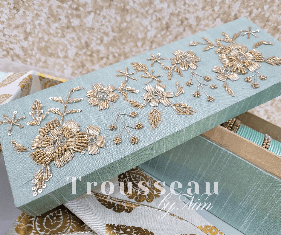 Nims Boutique Luxury Mint Embroidered Bangle Box