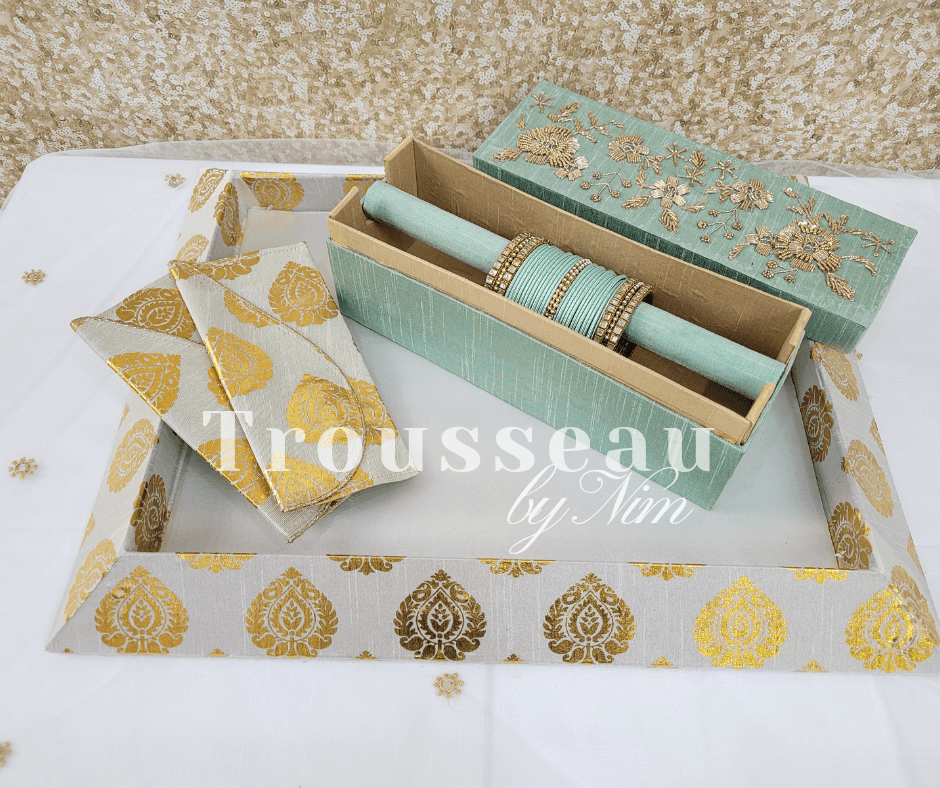 Nims Boutique Luxury Mint Embroidered Bangle Box