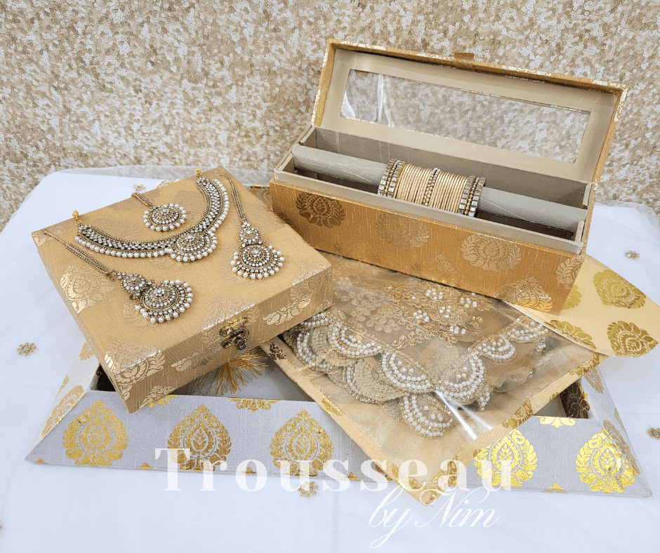 Nims Boutique Gold Brocade Silk Square Jewellery Gift Box
