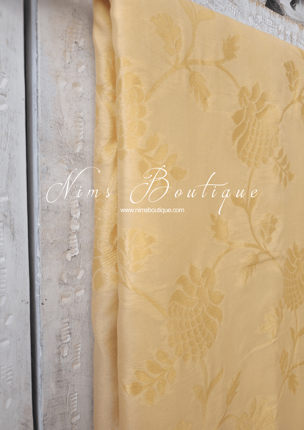 Nims Boutique Light Gold Floral Silk Banarsi Dupatta/Chunni