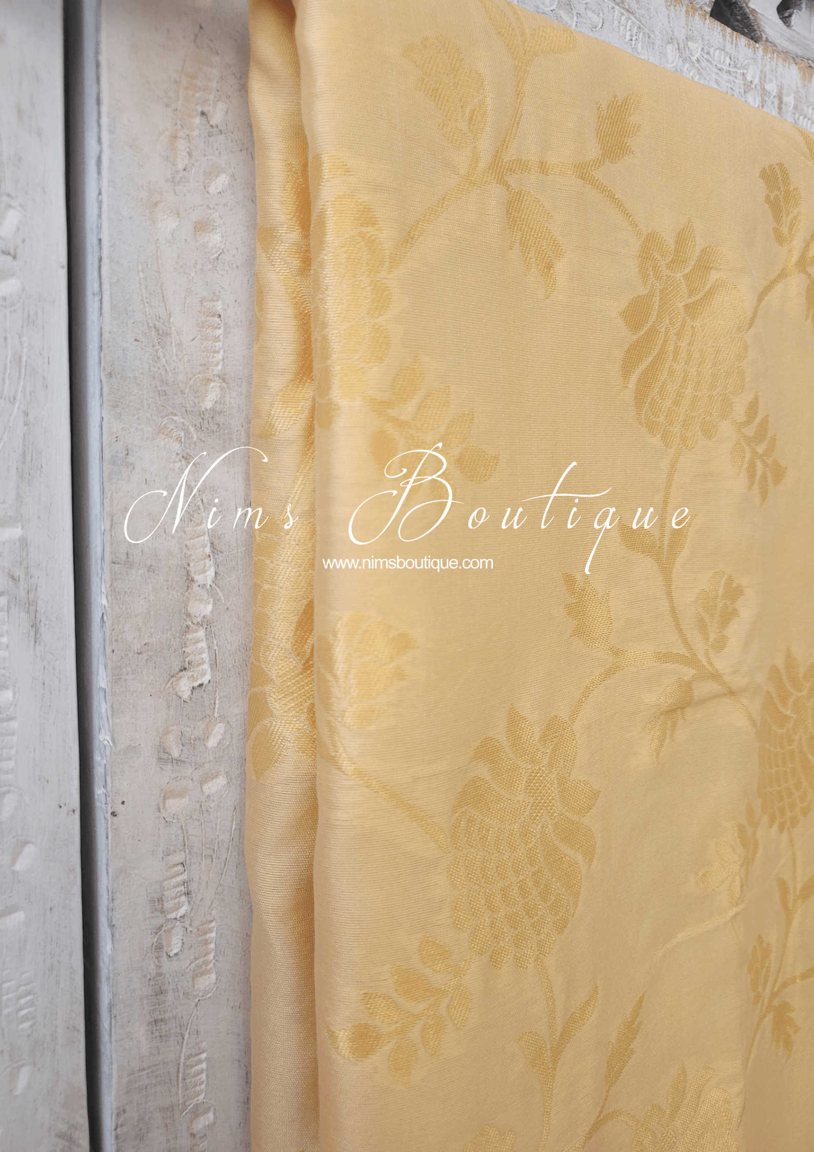 Nims Boutique Light Gold Floral Silk Banarsi Dupatta/Chunni